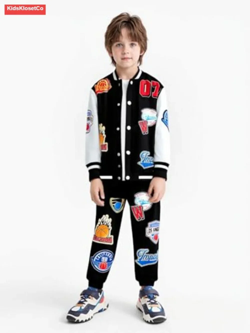 Boys 2 Piece Sweatsuit Outfits Letter Graphic Bomber Varsity Jacket and Jogger